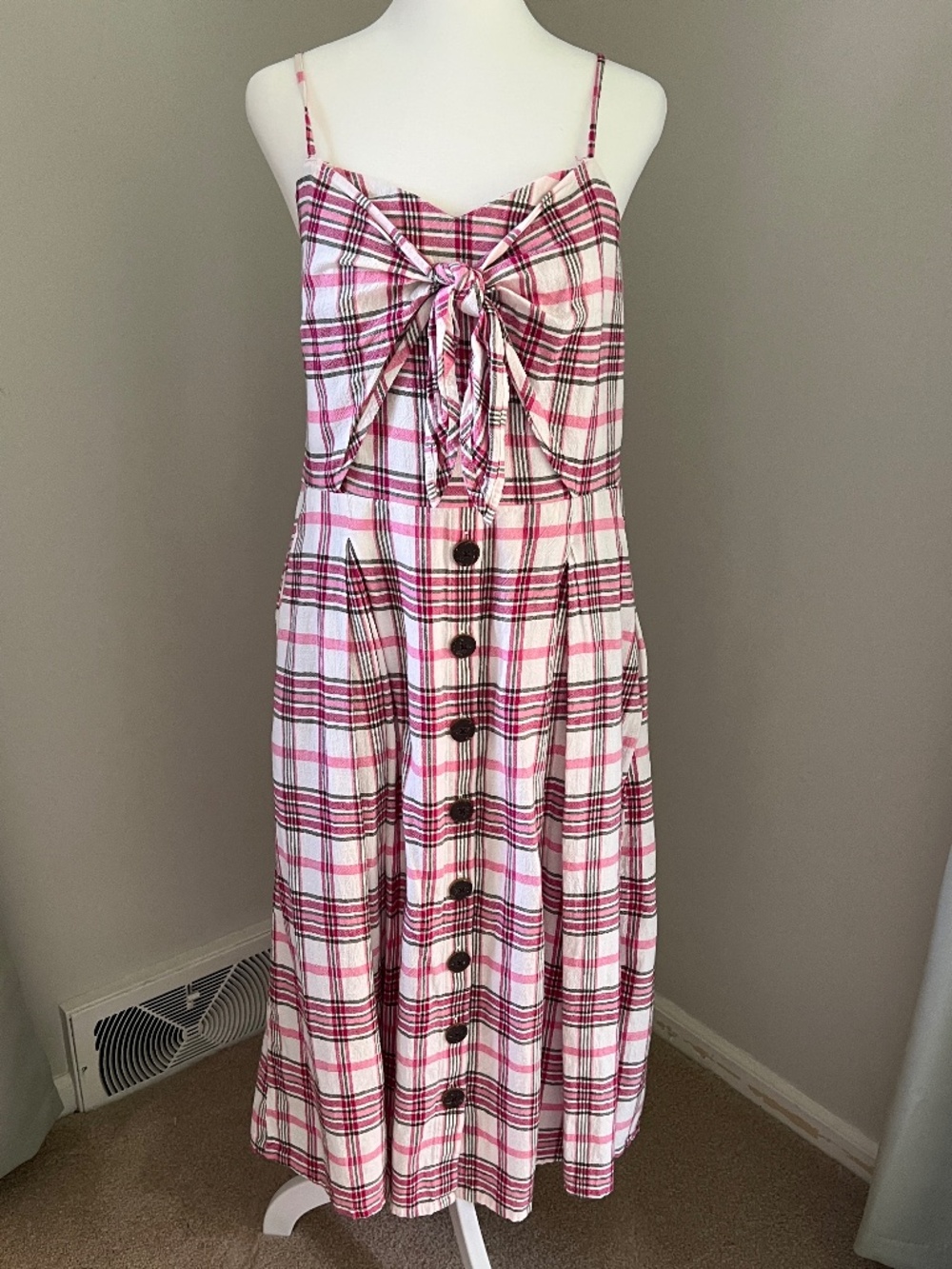 a.n.a. Sundress in Pink Plaid, size L